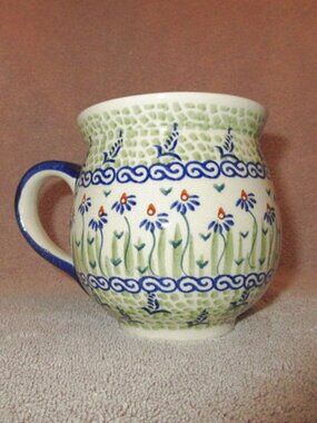 Polish Pottery Peach Blossom Bubble Mug Floral Stoneware M. Czarna Boleslawiec
